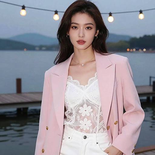 Stylish Woman by Lakeside Dock