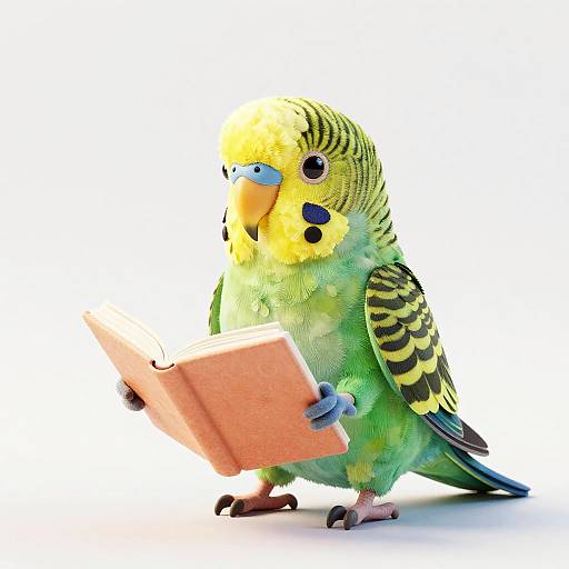 3D Rendered Parakeet Reading Book