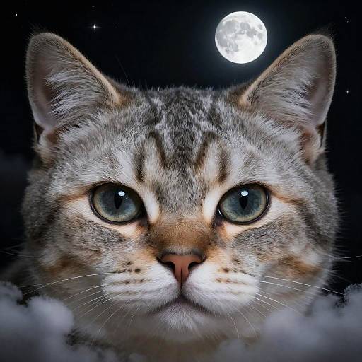Cat Face Under Moonlit Sky