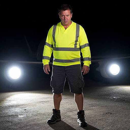 Man in High-Visibility Workwear at Night