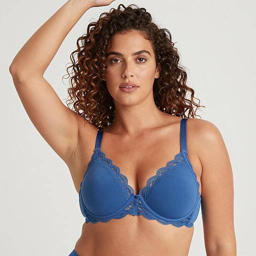 Woman in Blue Lace-Trimmed Bra