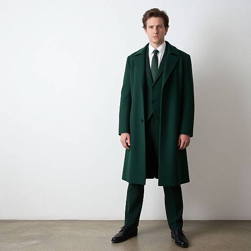 Man in Green Coat by White Wall