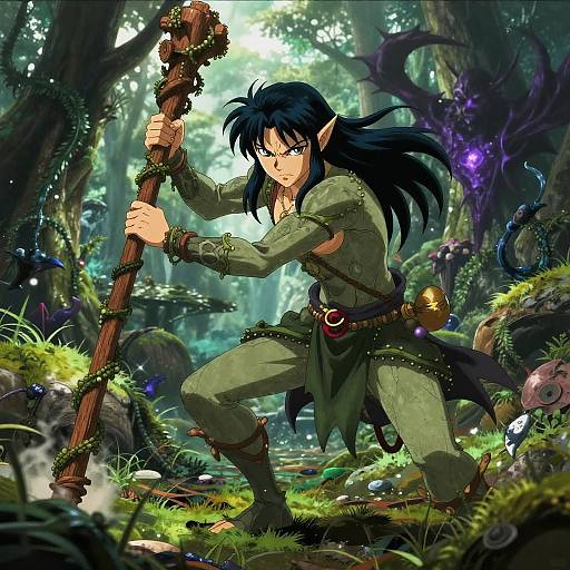 Nature Spirit Battling Dark Sorcery in Mystical Glade