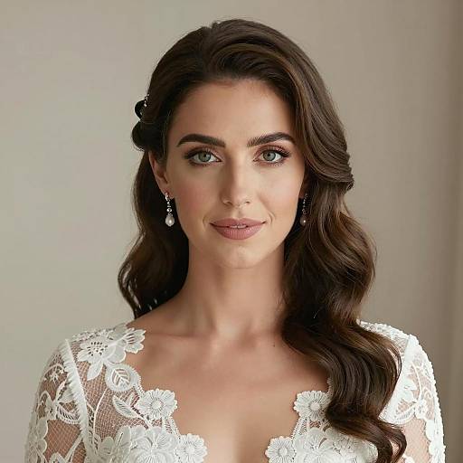 Elegant Bride in White Lace Dress