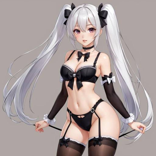 Lingerie Model with Twintails in Thighhighs