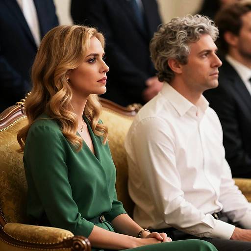 Intense Expressions on Ornate Couch