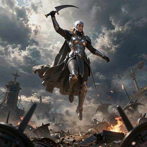 Valkyrie Descending Over Battlefield