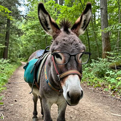 Donkey with Glasses in Forest