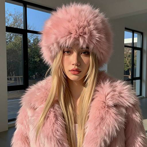 Stylish Woman in Pink Fur Attire