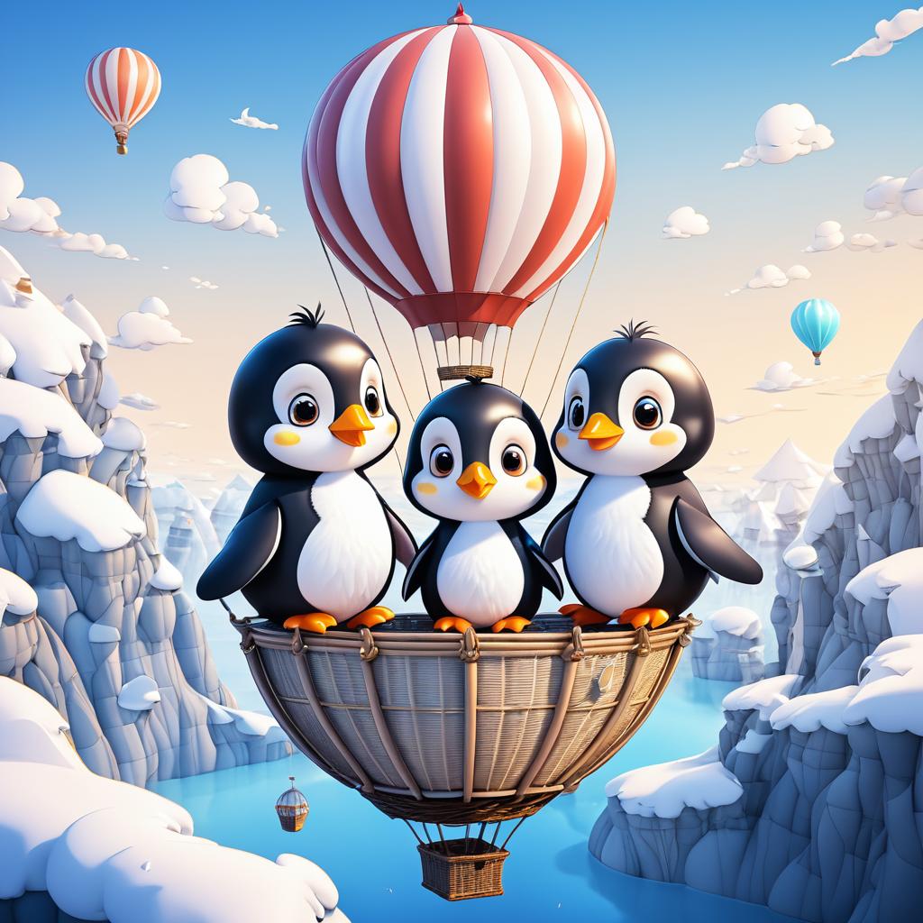 Adorable Penguins in a Hot Air Balloon