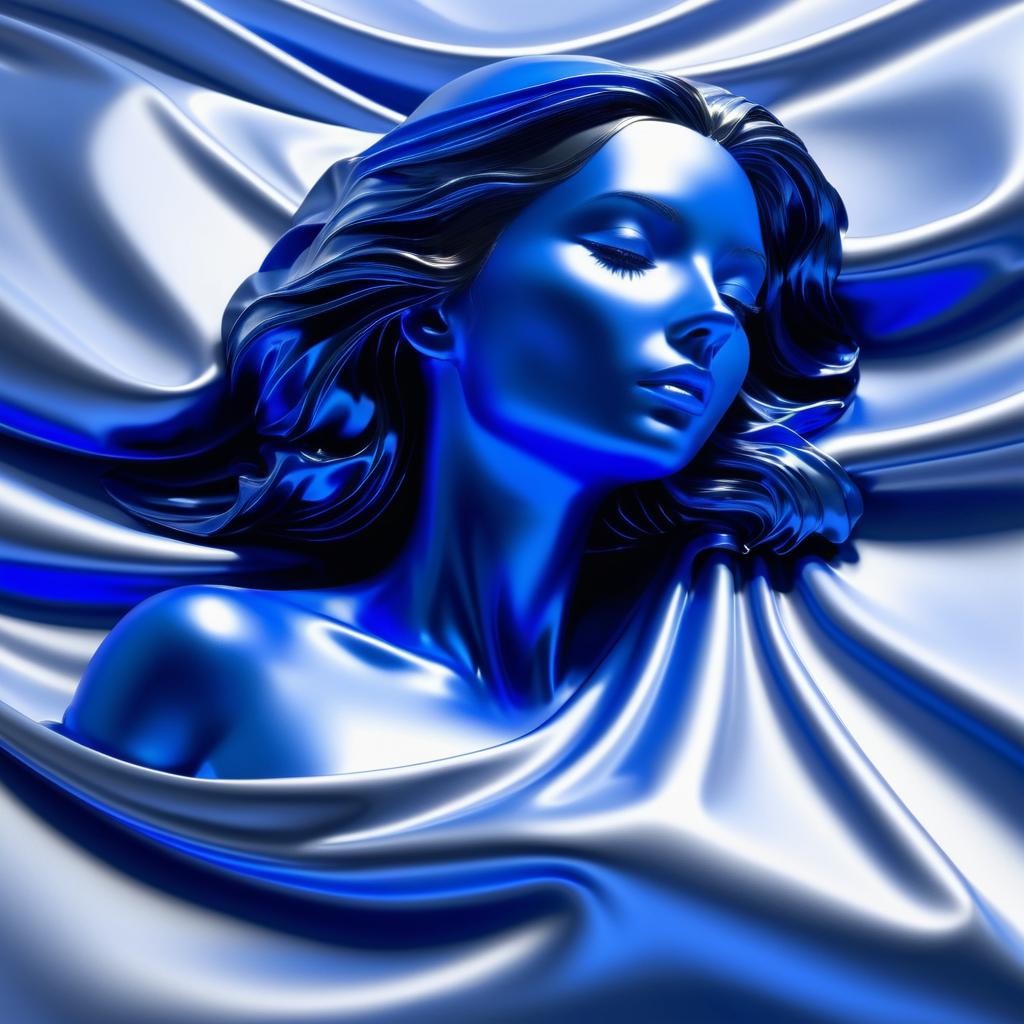 Hyperrealistic Satin Woman in Cobalt Blue