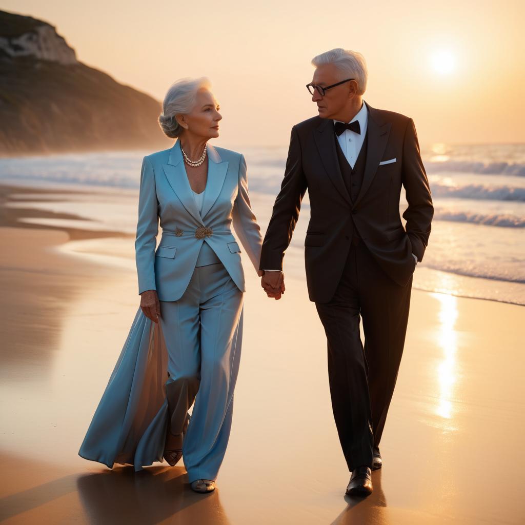 Elegant Elderly Couple on Sunset Beach