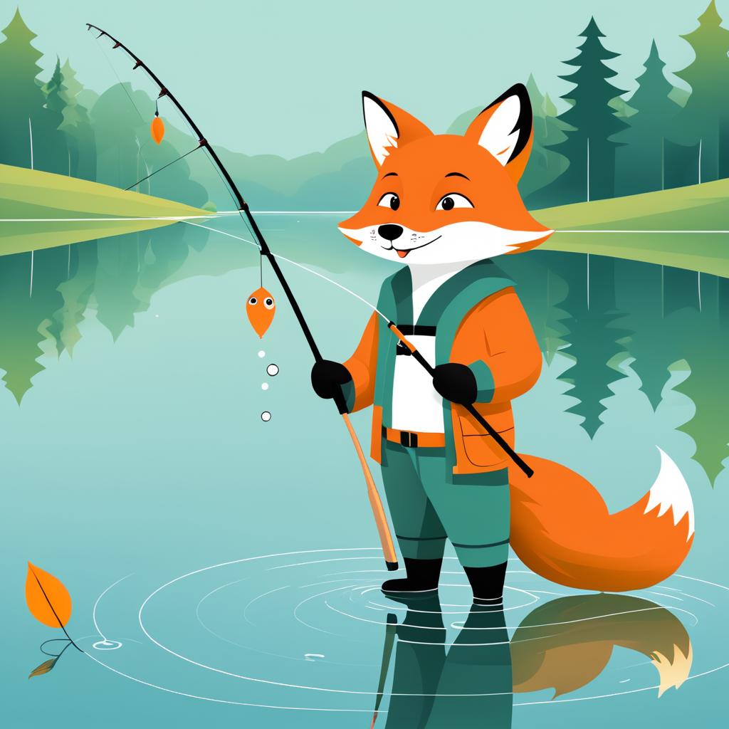 Playful Fox Fishing by Serene Lake