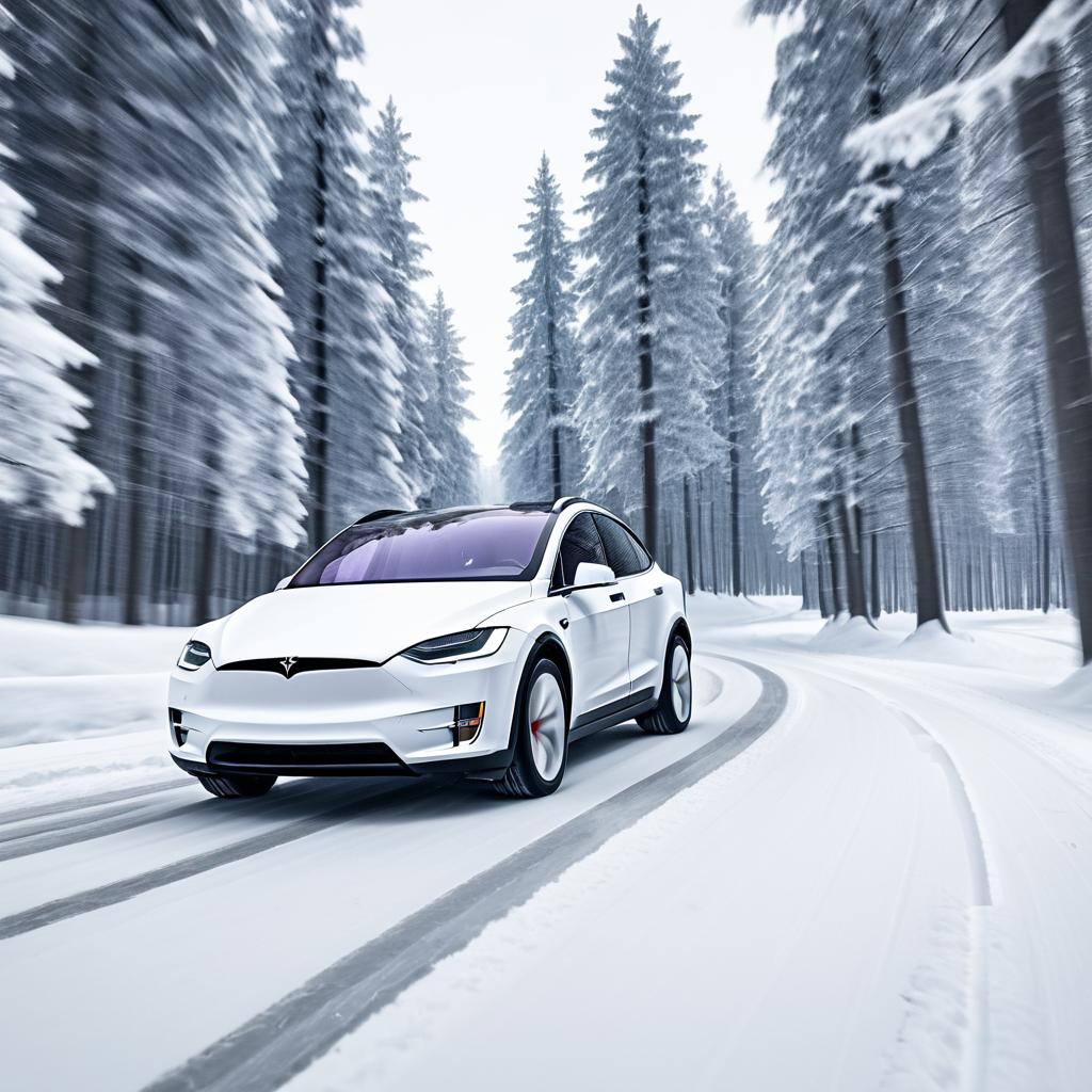 Driving Through a Snowy Tree-Lined Road