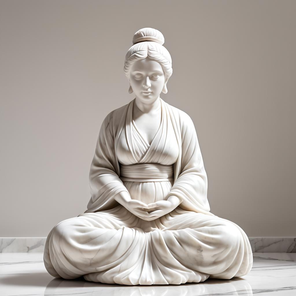 Elegant Marble Statue of Meditating Woman