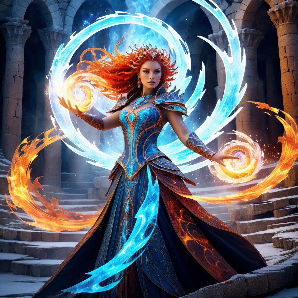 Elemental Sorceress in a Magical Arena