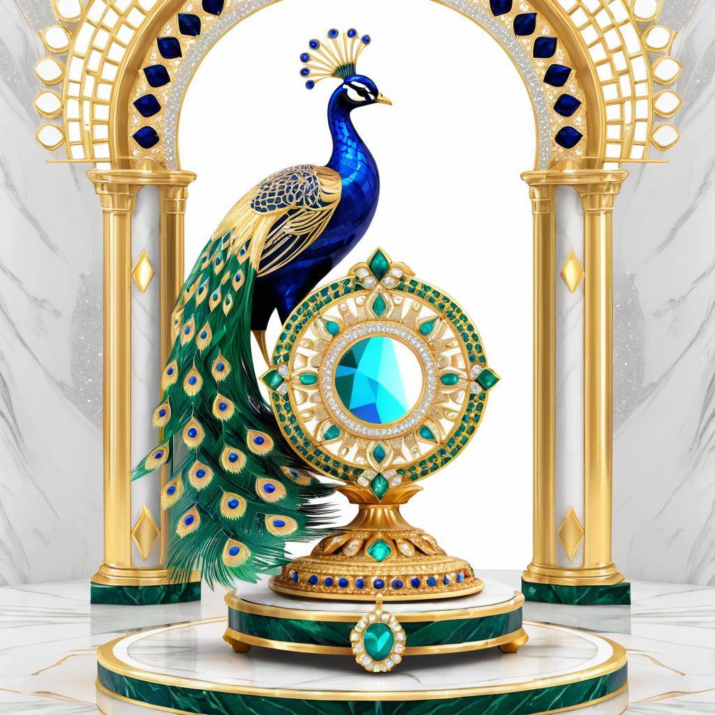 Elegant Peacock with Crown and Mirror