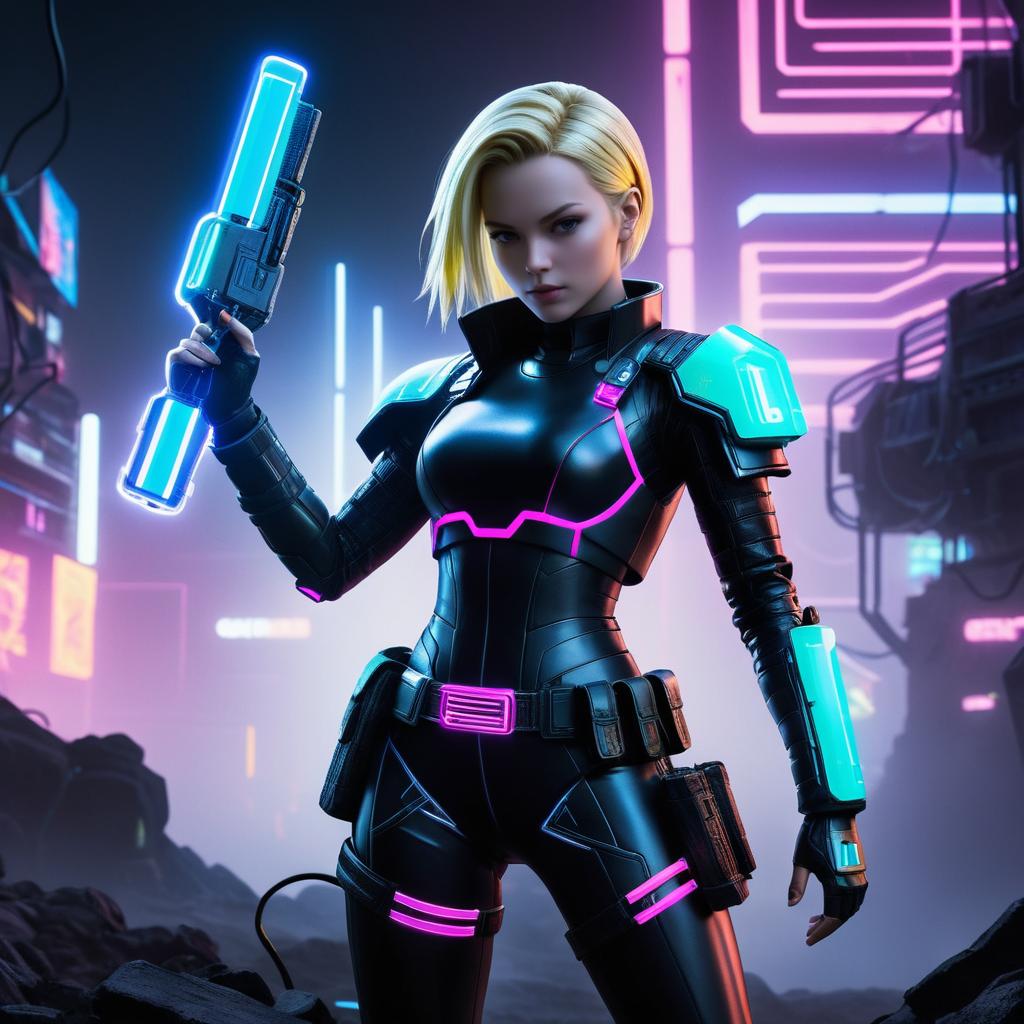 Cyberpunk Android 18 in Neon Wasteland