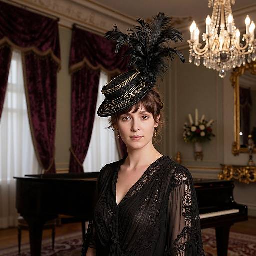 Edwardian Socialite in Lavish Drawing Room