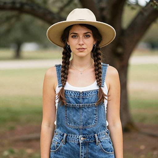 Woman with Braids and Hat Outdoors