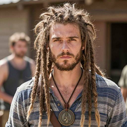 Young Man with Dreadlocks and Medallion Necklace