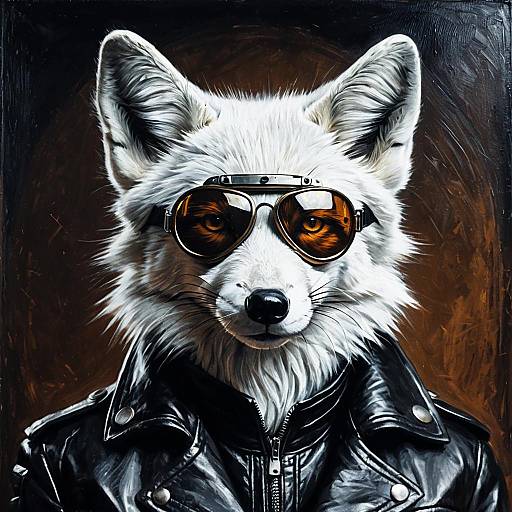Cybernetic Arctic Fox in Victorian Aviator Leather Jacket