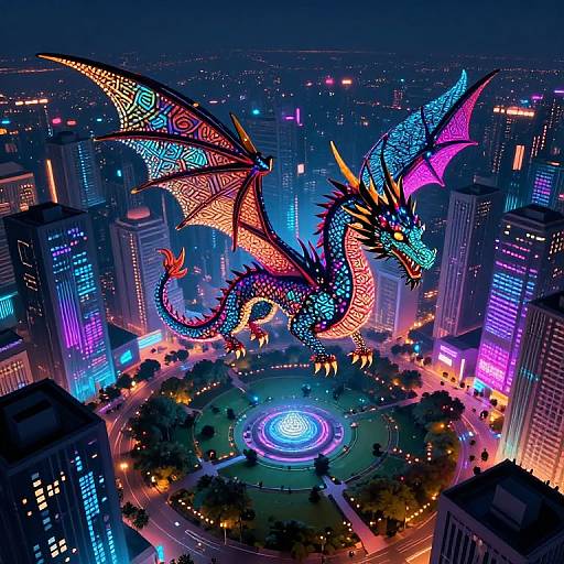 Cyberpunk Dragon with Islamic Geometry