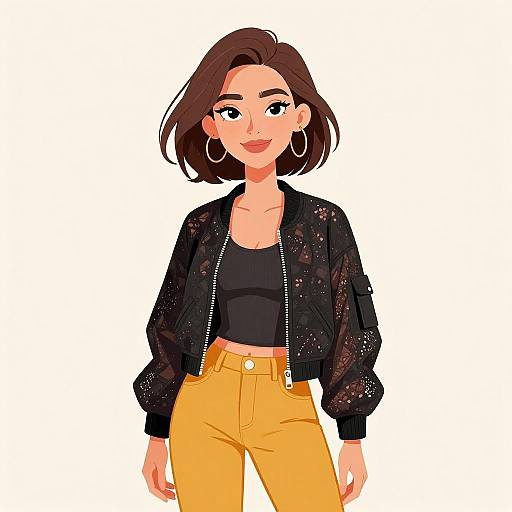 Smiling Woman in Edgy Bomber Jacket