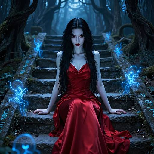 Vampire Maiden Among Glowing Spirits