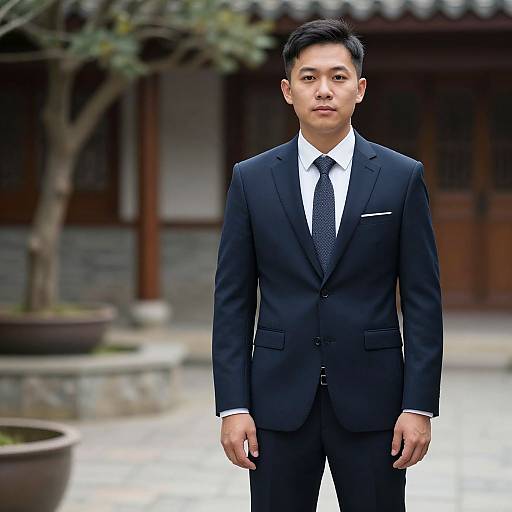 Asian Man in Suit Courtyard