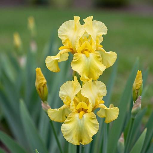 Vibrant Yellow Irises in Garden