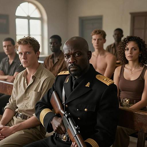 Dramatic Gathering in a Dimly Lit Room