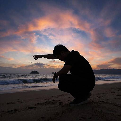 Crouching Silhouette at Sunset Beach