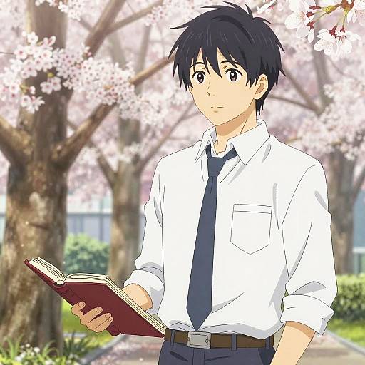 Anime Male Teacher Under Cherry Blossoms
