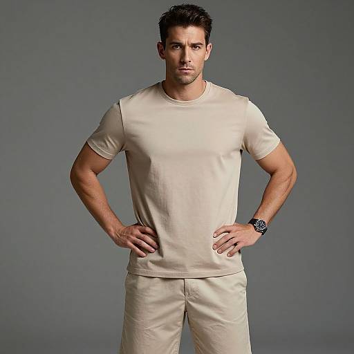 Serious Male Model in Beige Outfit