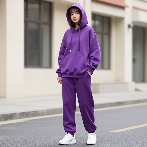 Woman in Purple Hoodie on Street
