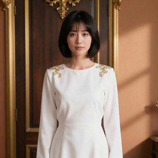 Ornate Portrait: Woman in White Dress