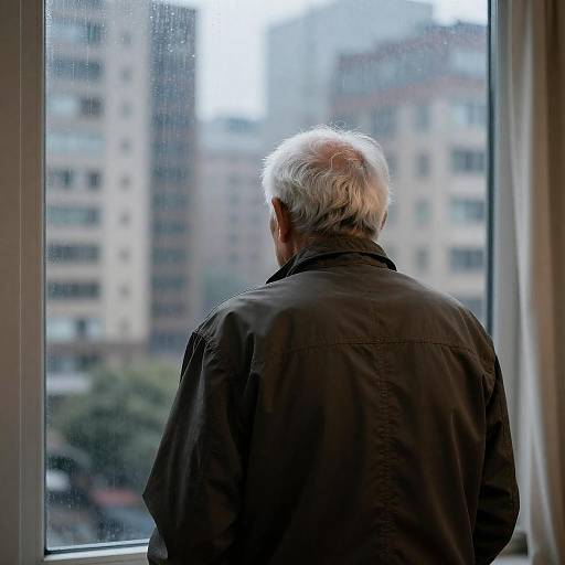 Older Man Looking Out Rainy Window