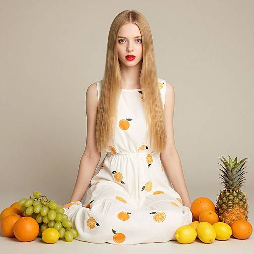 Portrait of Blonde Woman with Fruits