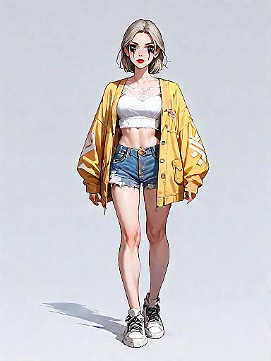 Casual Streetwear Woman in Yellow Jacket