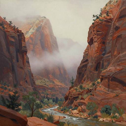 Mystical Foggy Canyon Acrylic Painting
