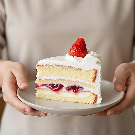 Elegant Woman with Vanilla Cake Slice