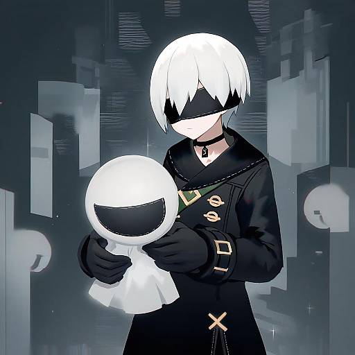 Illustration of 9s (nier:automata), nier (series) in the style of Mamuru