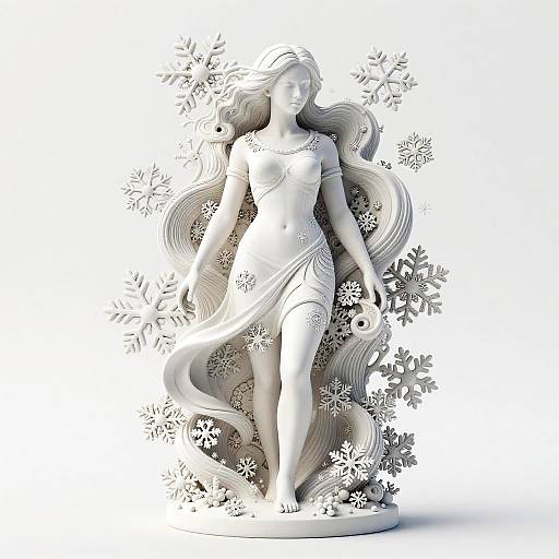 Intricate White 3D Sculpture with Snowflakes
