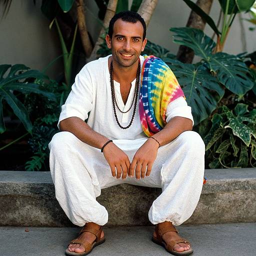 Man in Vibrant Bohemian Courtyard
