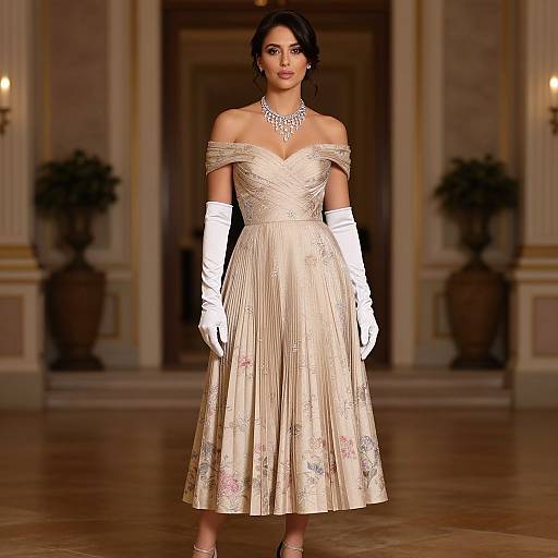 Elegant Woman in Beige Gown