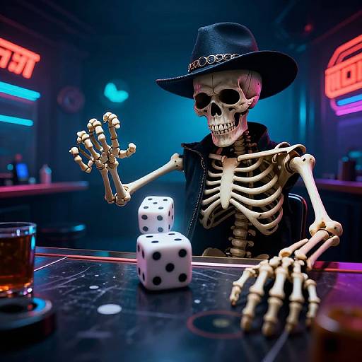 Cyberpunk Pub Skeleton Dice Player