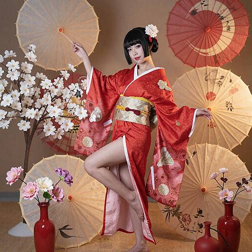 Asian Woman in Traditional Japanese Dress