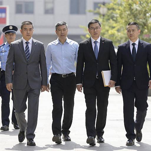 Businessmen Escorted by Police in City