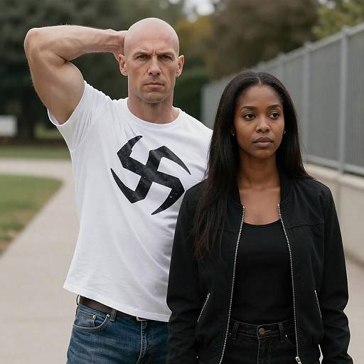 Tense confrontation outdoors